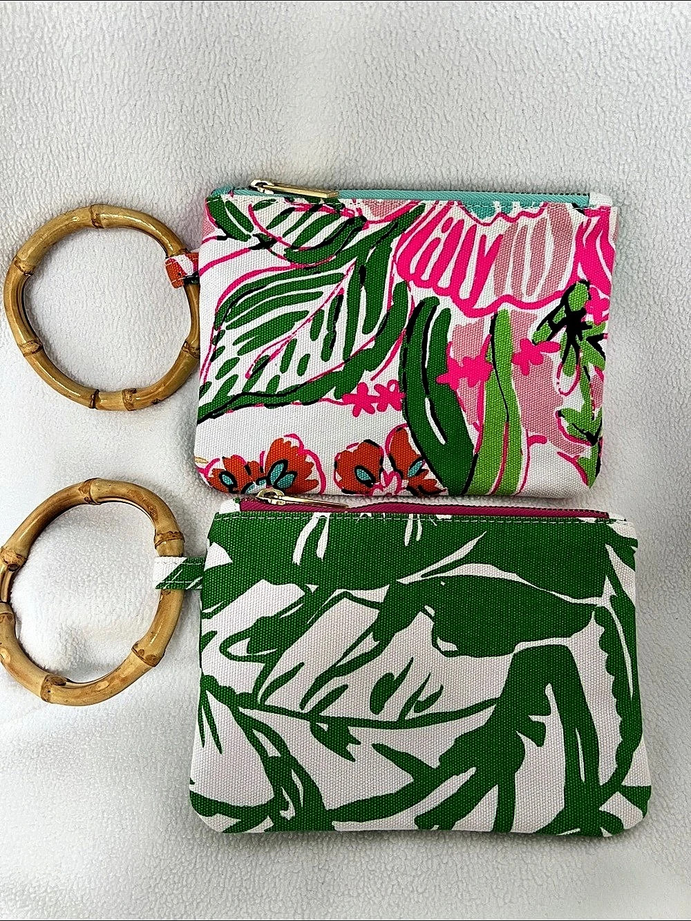 Lilly Pulitzer Floral Zip Clutch Set Green & Pink Like New